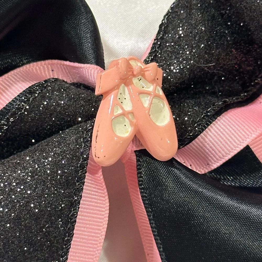 Black & Pink Glitter Hair Bow w/Ballet Shoe Charm- bundle and save on shipping
